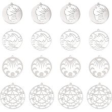 DICOSMETIC 16Pcs 4 Styles Stainless Steel 12 Zodiac Signs Charms Sun Moon Star Hexagram Hollow Charm Clouds and Moon Pendants for DIY Necklaces Bracelets Jewelry Making