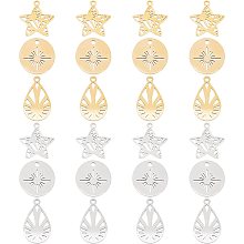 DICOSMETIC 24Pcs 3 Styles Stainless Steel Pendants Teardrop and Star Charms Golden Color Flat Round Pendant for DIY Craft Jewelry Making Bracelet Necklace Pendant Earring Accessories