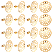 DICOSMETIC 20Pcs Stainless Steel Stud Earring Findings Blank Earring Posts with 0.8mm Pin and 1.5mm Loop Hole Golden Color Sieve Base and Earring Backs for Jewelry Earring Making