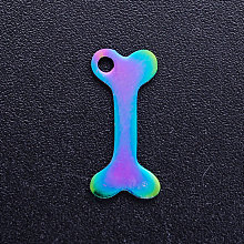 Honeyhandy Ion Plating(IP) 201 Stainless Steel Pet Pendants, Dog Bone, Rainbow Color, 15x6.5x1mm, Hole: 1.5mm