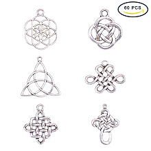 PandaHall Elite 60 Pieces 6 Style Tibetan Alloy Celtic Knot Cross Charms for DIY Necklace Pendants Making