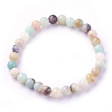 Honeyhandy Natural Flower Amazonite Beads Stretch Bracelets, Round, 1-7/8 inch~2-1/8 inch(4.9~5.3cm), Beads: 6~7mm