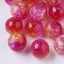 Honeyhandy Transparent Crackle Acrylic Beads, Round, Red, 10mm, Hole: 2mm