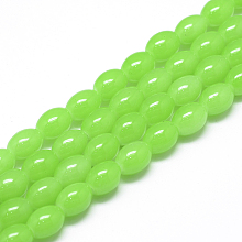 Honeyhandy Baking Painted Glass Beads Strands, Oval, Imitation Jade, Lime Green, 8~8.5x6~6.5mm, Hole: 1.5mm, about 96pcs/strand, 32.2 inch