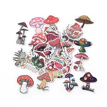 Honeyhandy 50Pcs Cartoon Mushroom Paper Sticker Label Set, Adhesive Label Stickers, for Suitcase & Skateboard & Refigerator Decor, Pink, 56~74x29~62x0.3mm