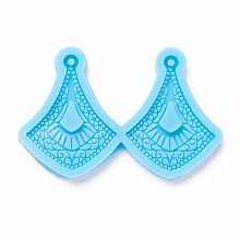 Honeyhandy DIY Pendant Silicone Molds, for Earring Making, Resin Casting Molds, For UV Resin, Epoxy Resin Jewelry Making, Teardrop with Flower, Sky Blue, 44x67x5mm, Hole: 2mm, Inner Diameter: 39x30mm