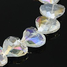 Honeyhandy Electorplated Glass Beads, AB Color Plated, Faceted, Heart, Clear AB, 28x24x12mm, Hole: 2mm