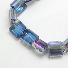 Honeyhandy Electroplate Crystal Glass Square Beads Strands, Faceted, Rainbow Color Plated, DarkSlate Blue, 13x13x8mm, Hole: 1mm, about 25pcs/strand, 12.7 inch