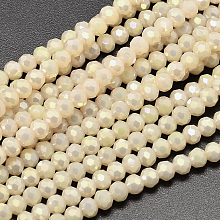 Honeyhandy Full Rainbow Plated Imitation Jade Electroplate Glass Beads Strands, Faceted Round, Light Goldenrod Yellow, 4mm, Hole: 1mm, about 100pcs/strand, 14.9 inch