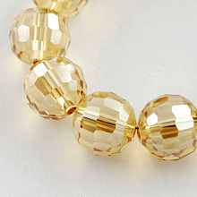 Honeyhandy Electroplate Glass Bead Strands, Rainbow Color Plated, Faceted, Round, Goldenrod, 8mm, Hole: 1mm, about 72pcs/strand, 21.8 inch