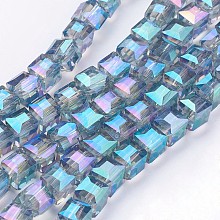 Honeyhandy Electroplate Glass Bead Strands, Faceted, Cube, Medium Aquamarine, 6x6x6mm, Hole: 1mm, about 100pcs/strand, 21.6 inch