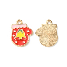 Christmas Alloy Enamel Pendants, Light Gold, Gloves Charm, Red, 19x15.5x1mm, Hole: 1.8mm