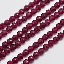 Honeyhandy Natural Malaysia Jade Bead Strands, Imitation Ruby, Round, Dyed, Faceted, Dark Red, 4mm, Hole: 0.8mm, about 91pcs/strand, 14.5 inch