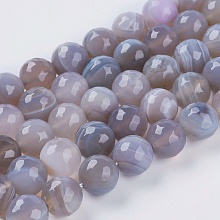 Honeyhandy Natural Striped Agate/Banded Agate Beads Strands, Faceted, Round, Gainsboro, 10mm, Hole: 1.2mm