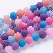 Honeyhandy Natural Weathered Agate Beads Strands, Dyed, Frosted, Round, Mixed Color, 8mm, Hole: 1mm, about 46pcs/strand, 15 inch