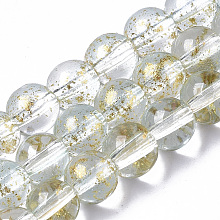 Honeyhandy Transparent Spray Painted Glass Bead Strands, with Golden Foil, Round, Clear, 6~7mm, Hole: 1.2~1.5mm, about 65~67pcs/Strand, 14.76 inch~15.12 inch(37.5~38.4cm)