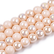 Honeyhandy Electroplate Opaque Glass Beads Strands, AB Color Plated, Round, PeachPuff, 6~6.5mm, Hole: 1.4mm, about 67~70pcs/strand, 14.76 inch~15.16 inch(37.5~38.5cm)