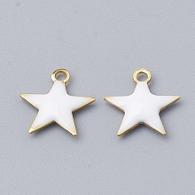 Honeyhandy Brass Charms, Enamelled Sequins, Raw(Unplated), Star, White, 10.5x10x1.5mm, Hole: 1mm