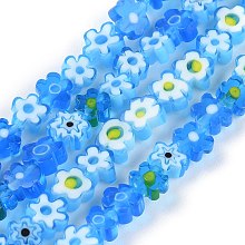 ARRICRAFT Handmade Millefiori Glass Bead Strands, Flower, Blue, 4~7.2x2.6mm, Hole: 1mm, about 76~83pcs/Strand, 16 inch(40cm)