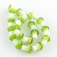 Honeyhandy Mushroom Handmade Lampwork Beads Strands, Green Yellow, 16x12mm, Hole: 2mm, about 20pcs/strand, 13.7 inch