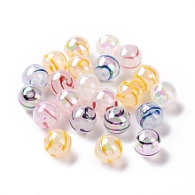 UV Plating Rainbow Iridescent Drawbench Acrylic Beads, Round, Mixed Color, 12x11~11.5mm, Hole: 2mm