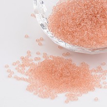 FGB 11/0 Transparent Glass Seed Beads, DIY Loose Spacer, Round, Light Salmon, 2x1.5mm, Hole: 0.8mm, about 3000pcs/50g