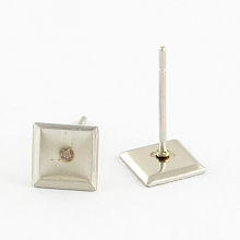 Honeyhandy 304 Stainless Steel Stud Earring Settings, Stainless Steel Color, Square Tray: 6x6mm, 6x6x1mm, Pin: 0.5mm