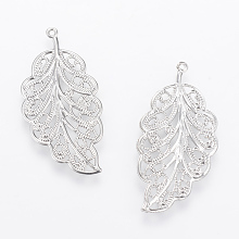 Honeyhandy 304 Stainless Steel Pendants, Hollow, Leaf, Stainless Steel Color, 34x17x1mm, Hole: 1mm