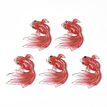 Honeyhandy UV Printing Acrylic Pendants, with Spray Paint Bottom, Goldfish, Red, 30x25x4mm, Hole: 1mm