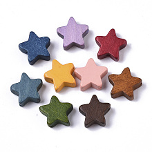 Honeyhandy Painted Natural Wood Beads, Star, Mixed Color, 14~15x14~15x5.5mm, Hole: 1.5mm