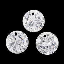 Honeyhandy Cubic Zirconia Charms, Faceted, Flat Round, Clear, 4x2mm, Hole: 0.7mm