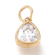 Honeyhandy Vacuum Plating 304 Stainless Steel Cubic Zirconia Pendant, Triangle, Golden, Clear, 12.5x9.5x5mm, Hole: 5mm