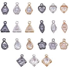 Arricraft 105 pcs 7 Shapes Cubic Zirconia Alloy Flower/Heart/Horse Eye/Triangle Charms Sets for Jewelry Making, Golden/Silver/Gunmetal