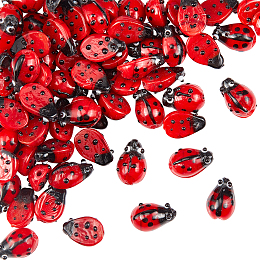 Olycraft Handmade Lampwork Beads Strands, Ladybug, Red, 9~10x12~14x5~6mm, 20pcs/strands, 4strands/box