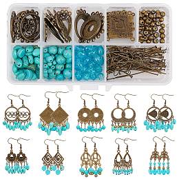 SUNNYCLUE DIY Chandelier Earring Making Kits, include Alloy Chandelier Component Links, Synthetical Turquoise Beads, Iron Spacer Beads & Pins, Brass Earring Hooks, Antique Bronze