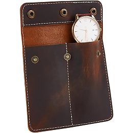 NBEADS Leather Watch Pouch, 5.16×5.16" Portable Double Watch Travel Case Watch Storage Bag Envelope Style Gift Bag with Snap Button for Jewelry Watch Organizer, Coconut Brown