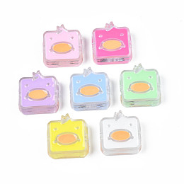 Transparent Acrylic Beads, with Enamel, Square with Duck, Mixed Color, 24x23x8mm, Hole: 3mm