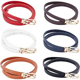 PandaHall Elite 6pcs Women Skinny Belt 42.6" Solid Pin Buckle Leather Belt 10mm Slim Adjustable Waistband with Golden Buckle Waist Skinny Dress Belts Vintage Waist Belts for Women Ladies Jeans Dresses