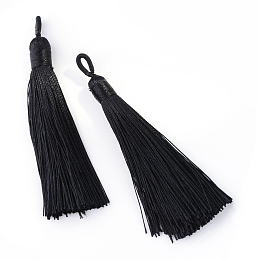 Honeyhandy Polyester Tassel Big Pendants Decoration, Black, 80~90x8.5~9mm, Hole: 4x6mm