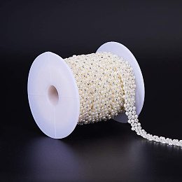 BENECREAT 10 Yards White Pearl Trim Chain with Rhinestone for Home Wedding Party Decoration and Dresses