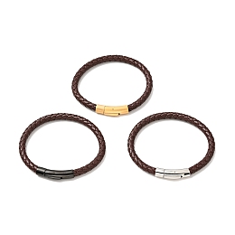 Honeyhandy Leather Braided Cord Bracelet with 304 Stainless Steel Clasp for Men Women, Coconut Brown, Mixed Color, 8-1/2 inch(21.5cm)