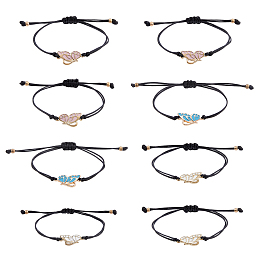 FIBLOOM 3 sets 3 colors Butterfly Alloy Enamel Link Bracelets Set, Adjustable Polyester Couple Bracelets for Best Friends Women, Mixed Color, Inner Diameter: 3-3/8 inch(8.7cm), 2Pcs/set, 1 Set/color