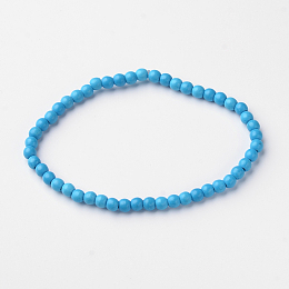 Honeyhandy Synthetic Turquoise Round Bead Stretch Bracelets, 54.5mm, Bead: 4~5mm