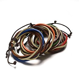 Honeyhandy Adjustable Leather Cord Multi-Strand Bracelets, Mixed Color, 53mm, 10x6mm