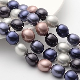 Honeyhandy Polished Oval Shell Pearl Bead Strands, Mixed Color, 15x13x12mm, Hole: 1mm, about 13~14pcs/strand, 7.8 inch(20cm)