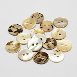 Honeyhandy 2-Hole Shell Flat Round Buttons, Seashell Color, 13x2mm, Hole: 2mm, about 500pcs/bag