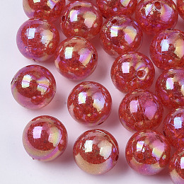 Honeyhandy AB Color Transparent Crackle Round Acrylic Beads, FireBrick, 20mm, Hole: 2.5mm, about 108pcs/500g