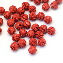 Honeyhandy Round Cinnabar Beads, FireBrick, 10mm, Hole: 1~2mm