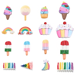 SUNNYCLUE 48Pcs 12 Styles Food Resin Cabochon Ice Cream Charms Bulk Colorful Dessert Lollipop Rainbow Cake Cabochons Flatback for Hair Clips Scrapbooking DIY Crafts Making Supplies