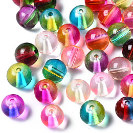 Honeyhandy Transparent Two Tone Baking Painted Glass Beads, Round, Mixed Color, 7.5~8x7~7.5mm, Hole: 1.2~1.4mm